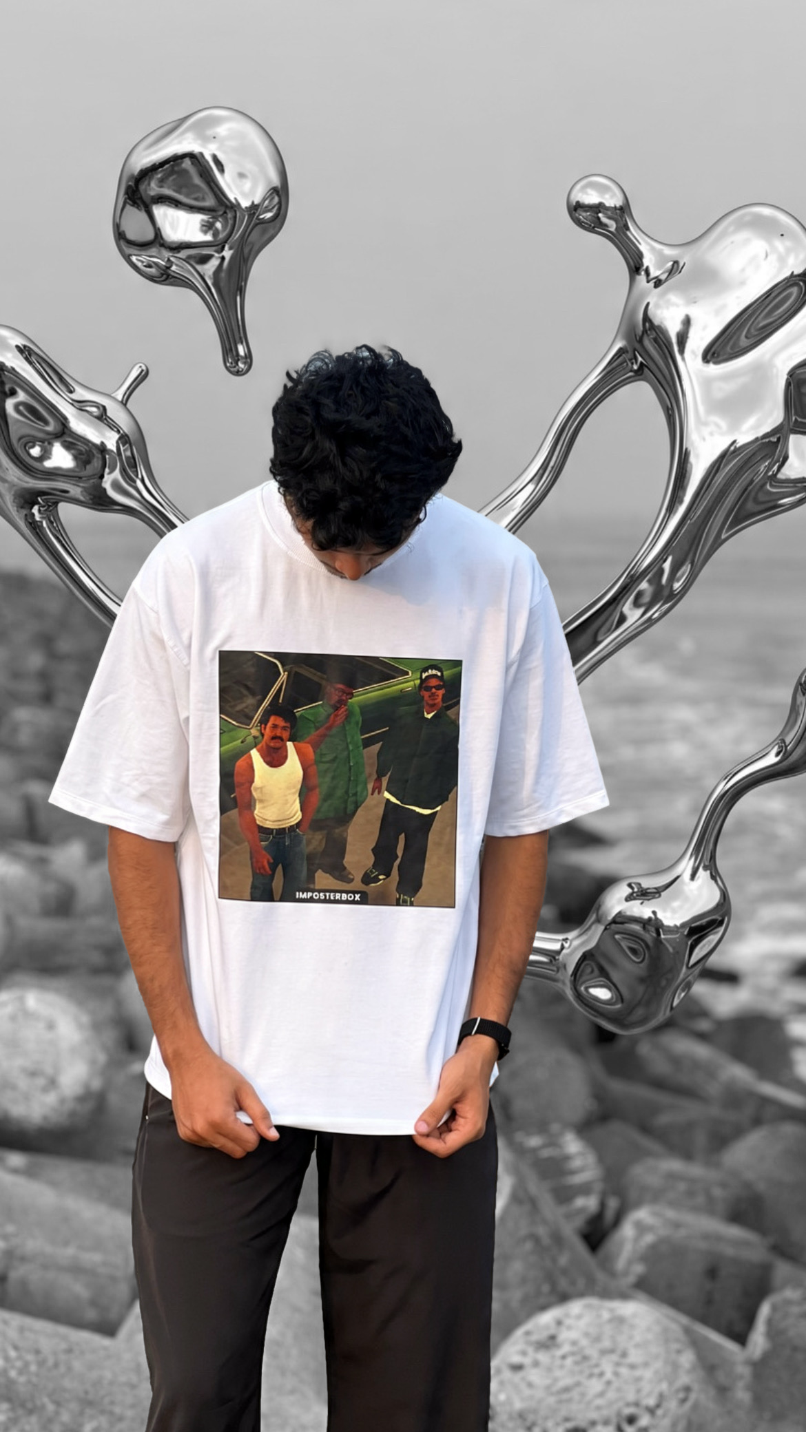 IMPOSTERBOX clothing — model wearing the drop